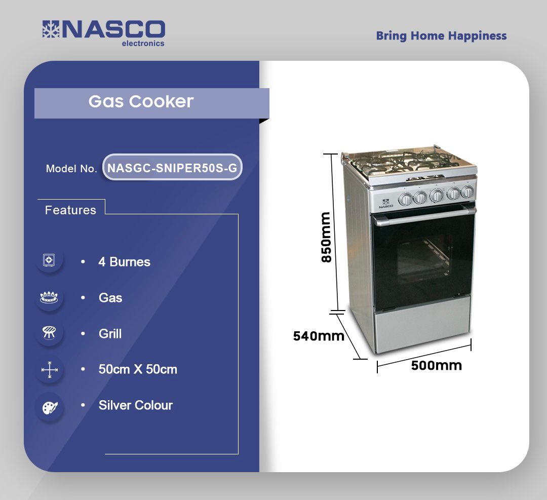 NASCO 4 BURNER GAS COOKER WITH GRILL NASGCSNIPER50SG Emms Gift